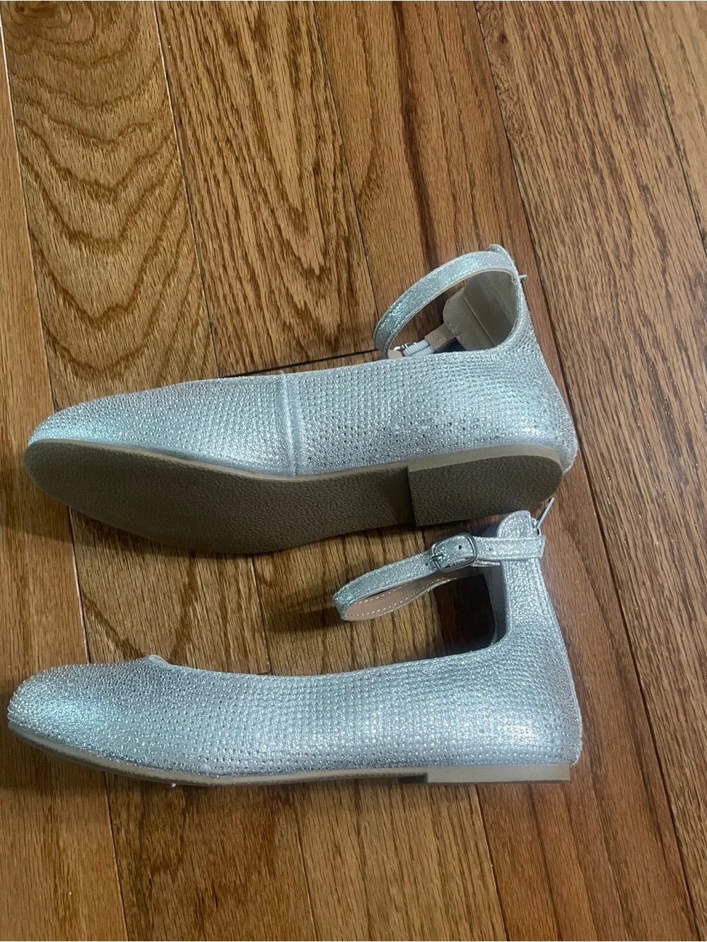 INC International Concepts Glittery Silver Ankle-Strap Flats